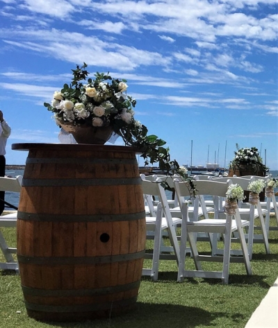 Wine barrell $44.00 each (Silk flowers P.O.A)