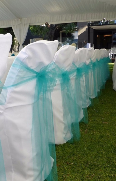 Soft aqua tulle sash