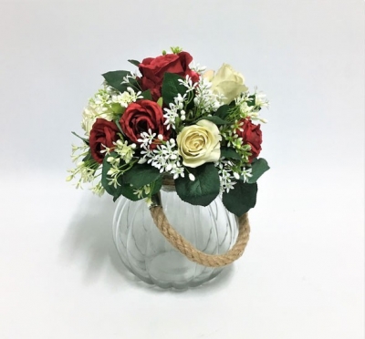 Glass vase/lantern with rope handle $9.90 each (flowers not included)