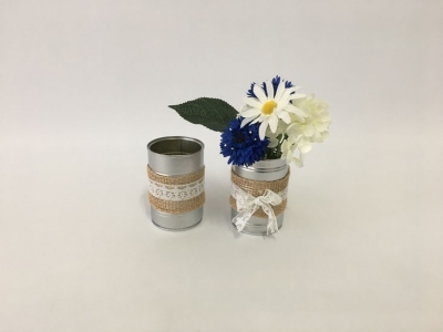 Flower tins with hessian and lace P.O.A.