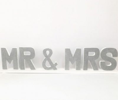 Silver glitter Mr & Mrs Sign 100cm x 20cm $27.50 each