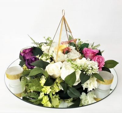 Pyramid candle with floral circle centrepiece P.O.A.
