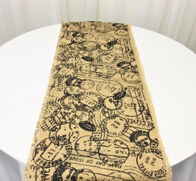 Printed hessian table runner $7.70 each