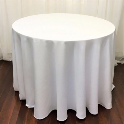 Standard 2.8m round white tablecloth $22.00 each