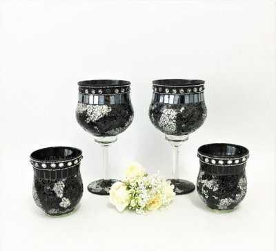 Black mosaic tea light holders