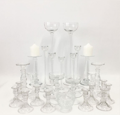 Assorted glass pedestal candle holders