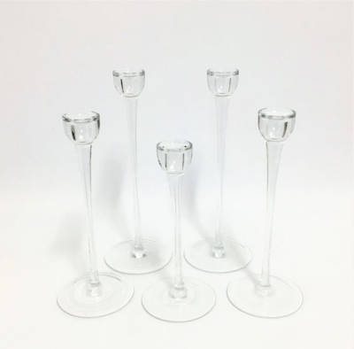 Glass pedestal candle holders, set of 5 $22.00 per set (candles not included)