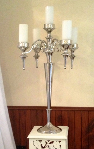 Large Silver candelabra 95cm x 50cm $60.00 each (canldes not included)