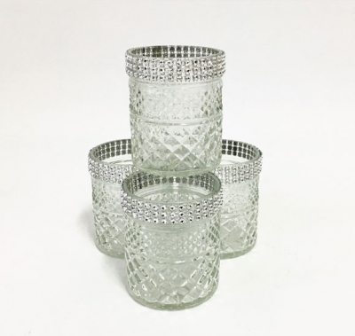 Vintage glass diamonte teal light holders $2.20 each including tea light