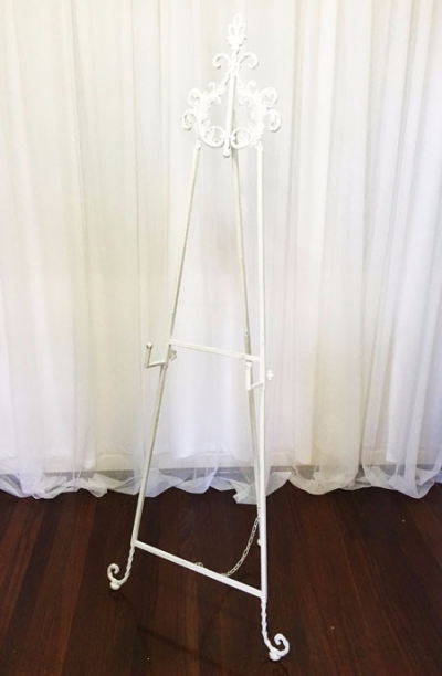 Ornate white metal easel $44.00 each