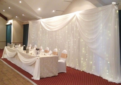 Backdrop with full length curtain lighting